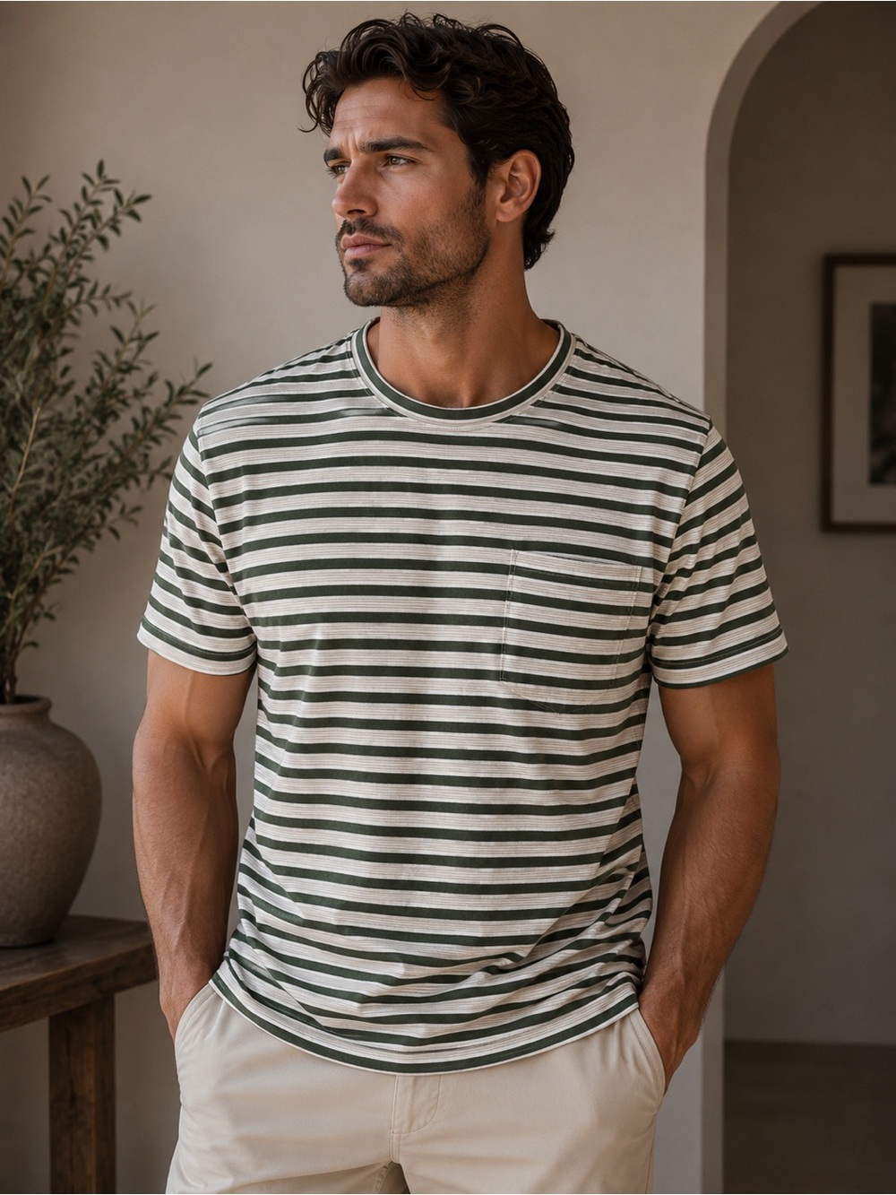 ONIA Striped Green and White Men's Shirt
